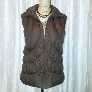 Nine West Goose Down Puffer Vest Brown Zip Front Size Medium
